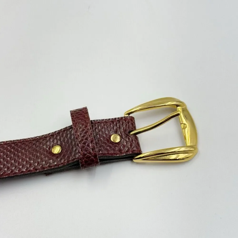 Women Snakeskin Pattern Dress Belt Slim Red Size 12 Gold Buckle
